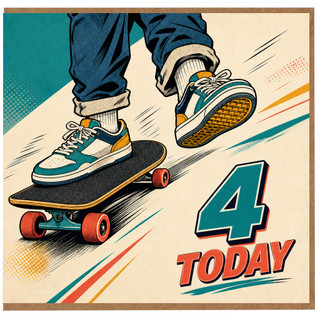 4th Birthday Card, Retro Skateboard Design