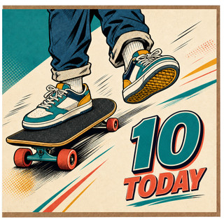 10th Birthday Card, Skateboarder 10 Today Card
