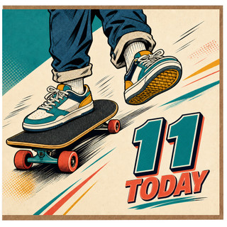 11th Birthday Card, Skateboarder 11 Today Card