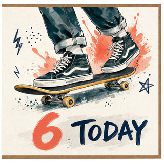 6th Birthday Card, Skateboard Birthday Card