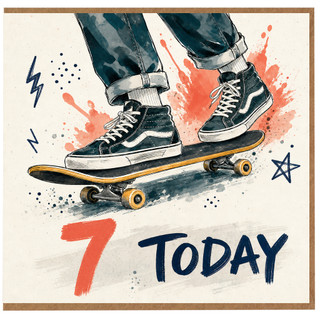 7th Birthday Card, Skateboard Design