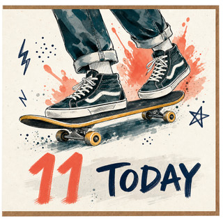 11th Birthday Card, Skateboard Design