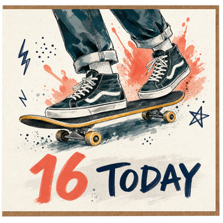 16th Birthday Card, Skateboarder 16 Today Card