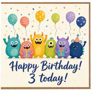 3rd Birthday Card, Cute Monsters Happy Birthday 3 Today Card
