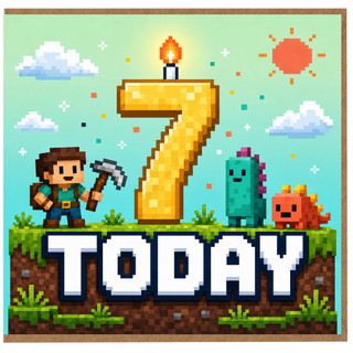 7th Birthday Card, Pixel Game Today Design