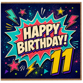 11th Birthday Card, Comic Style Happy Birthday Card