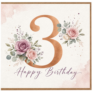3rd Birthday Card, with Floral Design