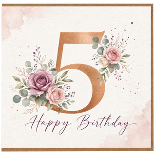 5th Birthday Card, Floral Happy Birthday Card, Girls Fifth Birthday Card