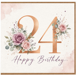 24th Birthday Card, Floral Happy Birthday Card