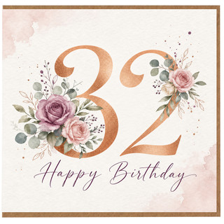 32nd Birthday Card, Floral Happy Birthday Card for Her