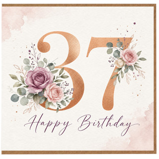 37th Birthday Card, Floral Happy Birthday Card for Her