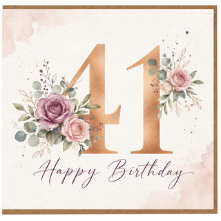 41st Birthday Card, Floral Happy Birthday Card for Her
