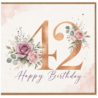 42nd Birthday Card, Floral Happy Birthday Card