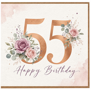 55th Birthday Card, Floral Happy Birthday Card