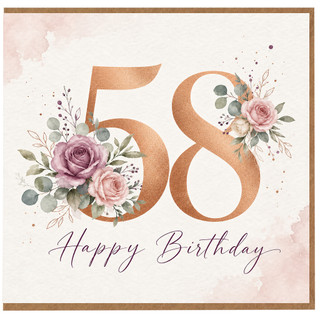 58th Birthday Card, Floral Happy Birthday Card
