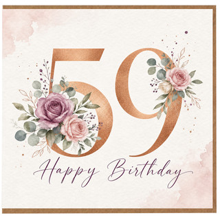 59th Birthday Card, Floral Rose Happy Birthday Card