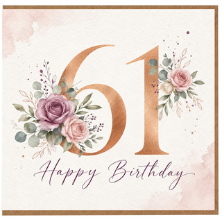 61st Birthday Card, Floral Happy Birthday Card