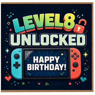 8th Birthday Card, Level 8 Unlocked Happy Birthday Gaming Card