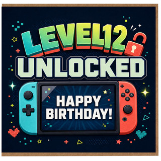 12th Birthday Card, Gamer Birthday Card, Level 12 Unlocked Happy Birthday Card