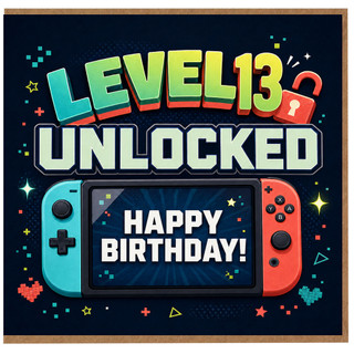 13th Birthday Card, Level 13 Unlocked Gaming Birthday Card