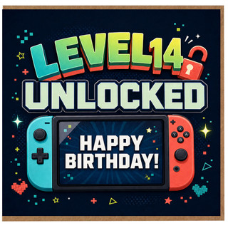 14th Birthday Card, Level 14 Unlocked Happy Birthday Gaming Card