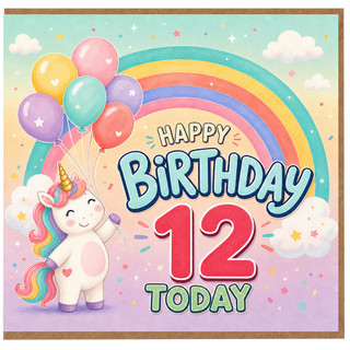 12th Birthday Card, Unicorn Birthday Card, Happy Birthday 12 Today