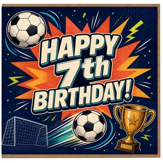 7th Birthday Card, Football Soccer Birthday Card