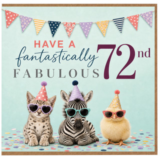 72nd Birthday Card, Have a Fantastically Fabulous 72nd Birthday Card with Party Animals