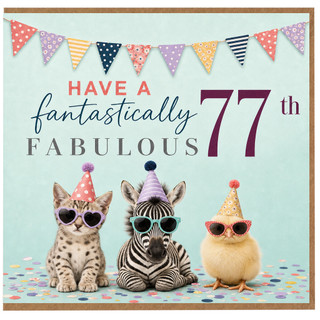 77th Birthday Card, Funny Animal Party Card