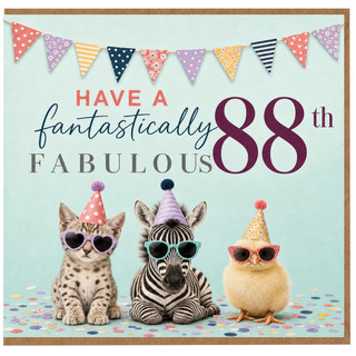 88th Birthday Card, Have a Fantastically Fabulous 88th Card, Cute Animal Party Card