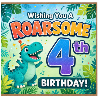 4th Birthday Card, Roarsome Dinosaur Birthday Card