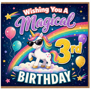 3rd Birthday Card, Magical Unicorn Birthday Card