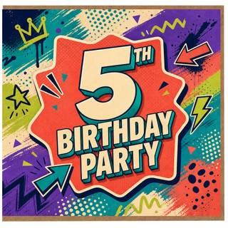 5th Birthday Card, Colourful Comic Style Party Card