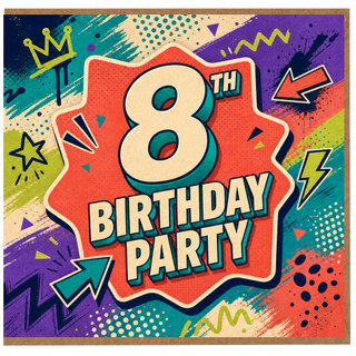 8th Birthday Card, Birthday Party Comic Style Card