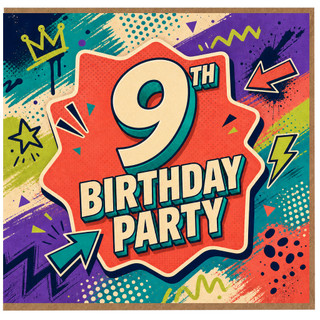 9th Birthday Card, 9th Birthday Party Card