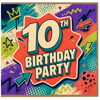 10th Birthday Card, Birthday Party Card for Age 10