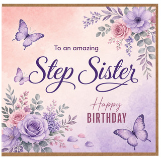 Step Sister Birthday Card, Floral Butterflies Happy Birthday Card