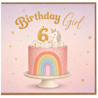 6th Birthday Card, Unicorn Cake Birthday Card