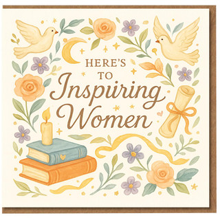 Here's to Inspiring Women Congratulations Card - Watercolour Doves, Flowers, Books and Scroll - For Women, Mentors, Colleagues, Friends