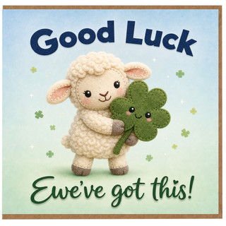 Birthday Card, Cute Lamb and Clover Encouragement Card