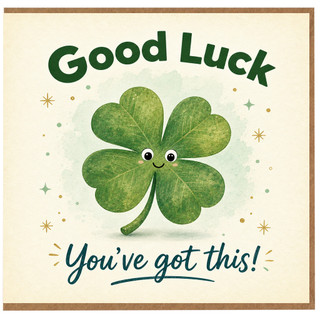 Birthday Card, Cute Four - Leaf Clover Encouragement Card, You've Got This