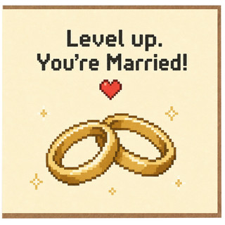 Birthday Card, Level Up You’re Married Pixel Art Card