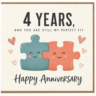 4th Birthday Card, Happy Anniversary Perfect Fit Puzzle Piece Card