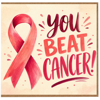 Birthday Card, You Beat Cancer Ribbon Greeting Card