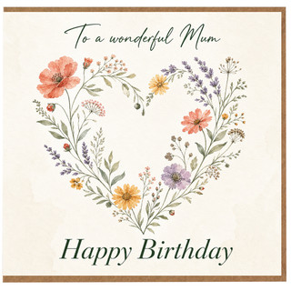 Birthday Card, Floral Heart Happy Birthday Card