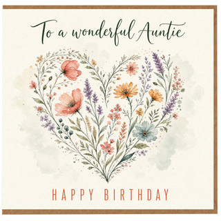 Birthday Card, Floral Heart Happy Birthday Card
