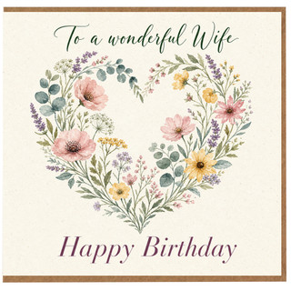 Birthday Card, Floral Heart Happy Birthday Card