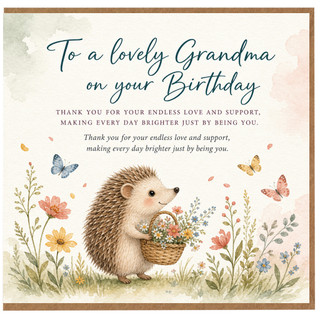 Birthday Card, Lovely Birthday Card with Hedgehog and Flowers