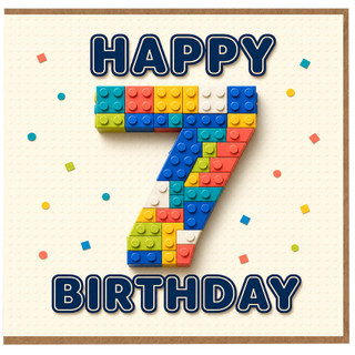 7th Birthday Card, Happy Birthday Building Blocks Design