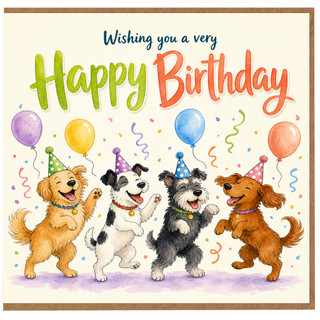 Birthday Card, Cute Dogs Party Birthday Card